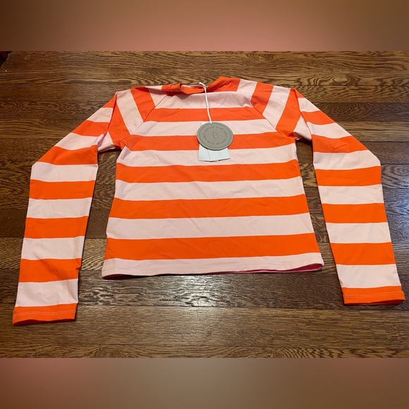 NWT Stella McCartney Orange Striped Flamingo Rash Guard Size 14 - Picture 7 of 12